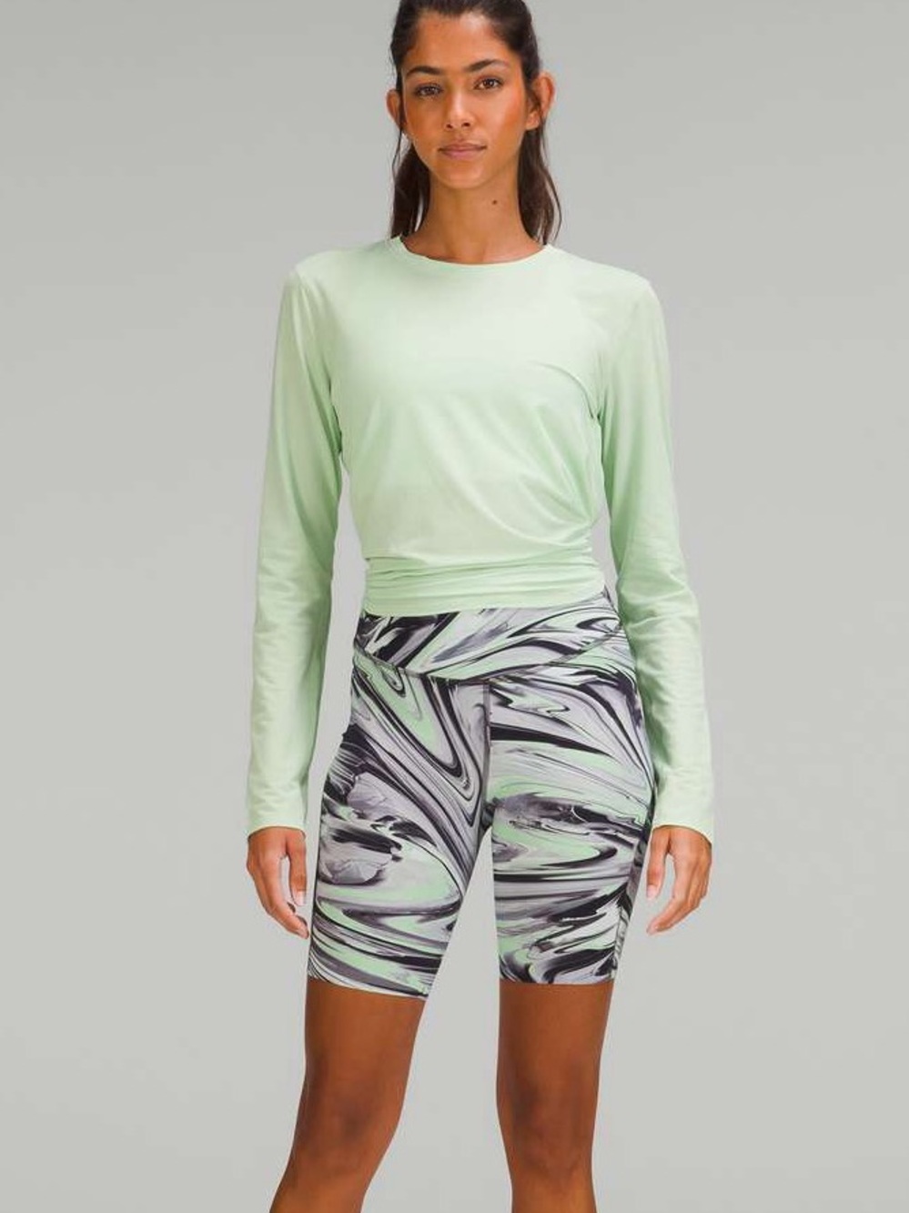 Lululemon Base Pace High Rise Biker Short - size 8 - Marbled mint and black swir